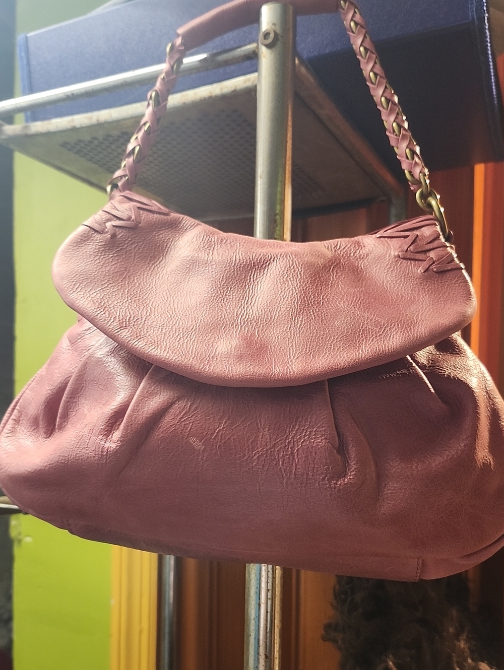 Soft Mauve Pink Shoulder Bag with Braided Strap